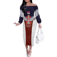 Serbia Off The Shoulder Long Sleeve Dress Double Headed Eage Emblem Sporty - Wonder Print Shop
