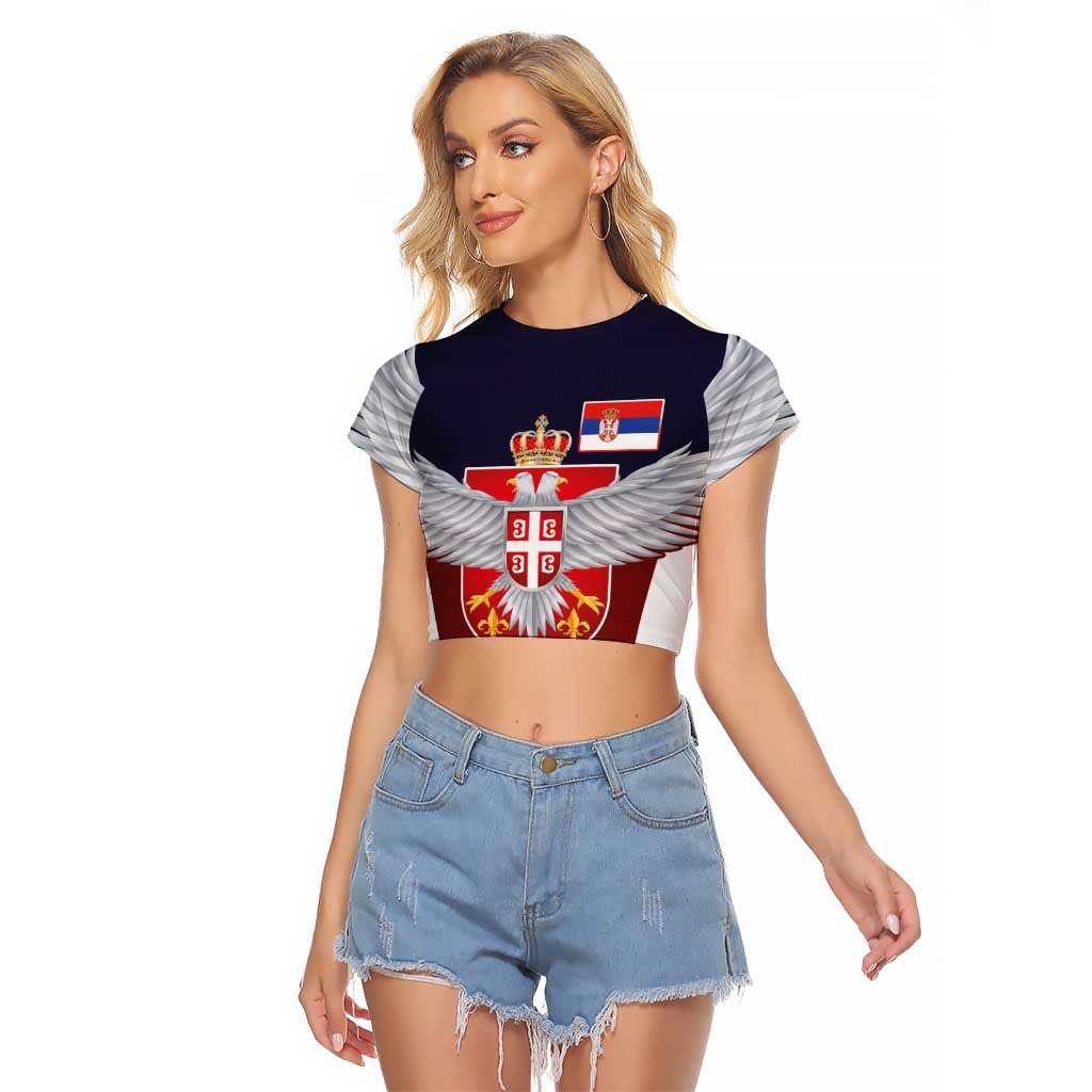 Serbia Raglan Cropped T Shirt Double Headed Eage Emblem Sporty - Wonder Print Shop