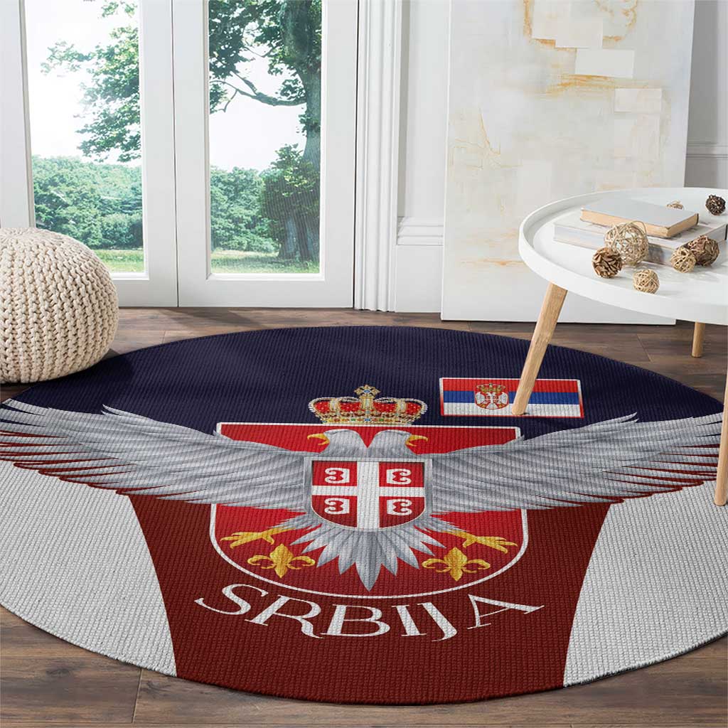 Serbia Round Carpet Double Headed Eage Emblem Sporty - Wonder Print Shop