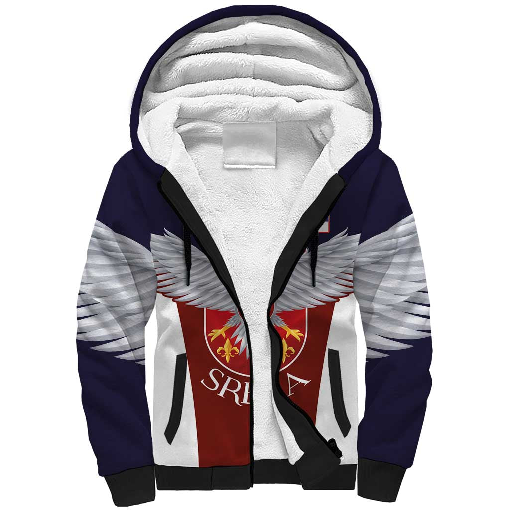Serbia Sherpa Hoodie Double Headed Eage Emblem Sporty - Wonder Print Shop