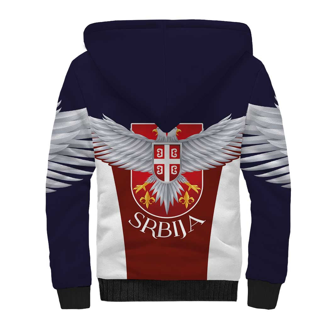 Serbia Sherpa Hoodie Double Headed Eage Emblem Sporty - Wonder Print Shop