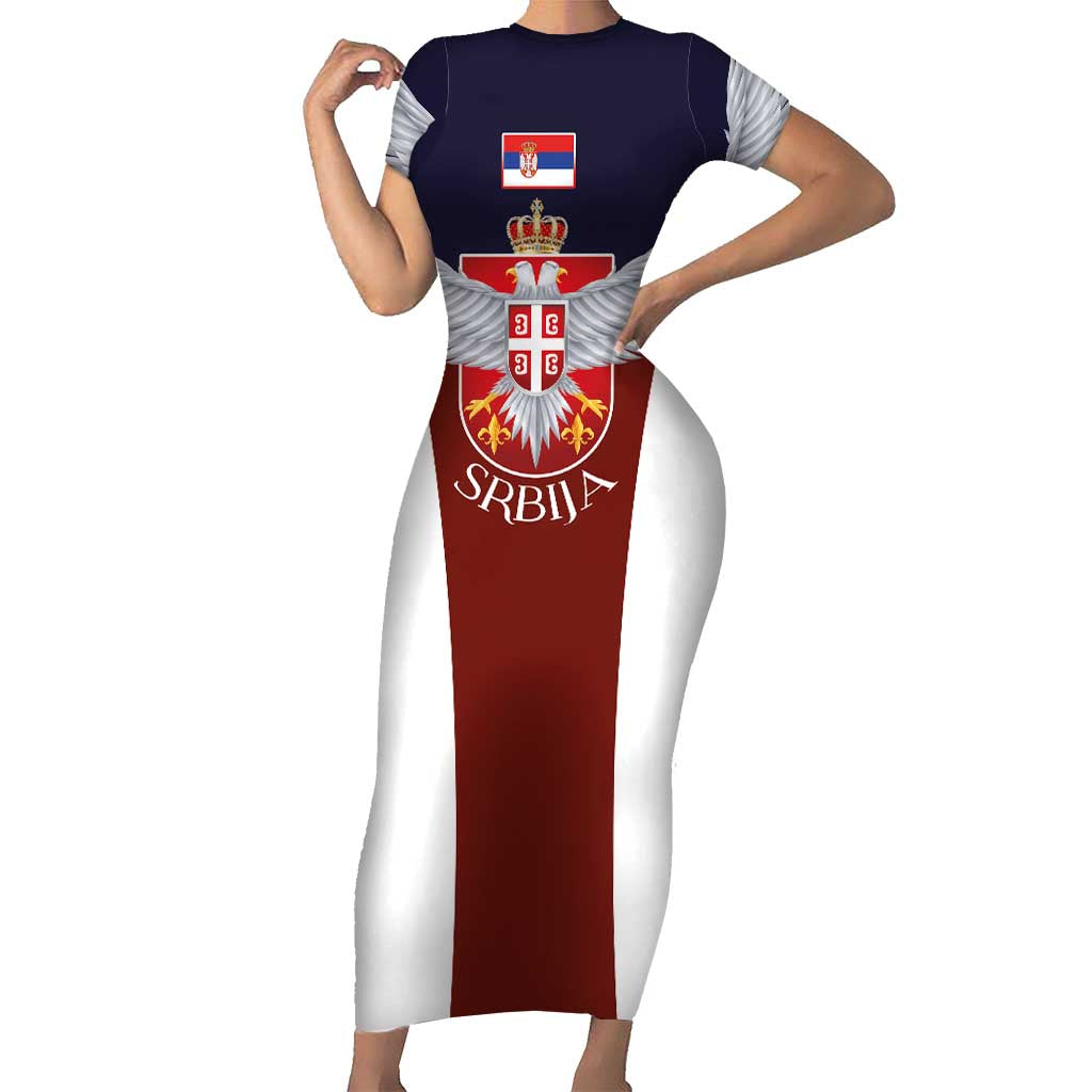Serbia Short Sleeve Bodycon Dress Double Headed Eage Emblem Sporty - Wonder Print Shop
