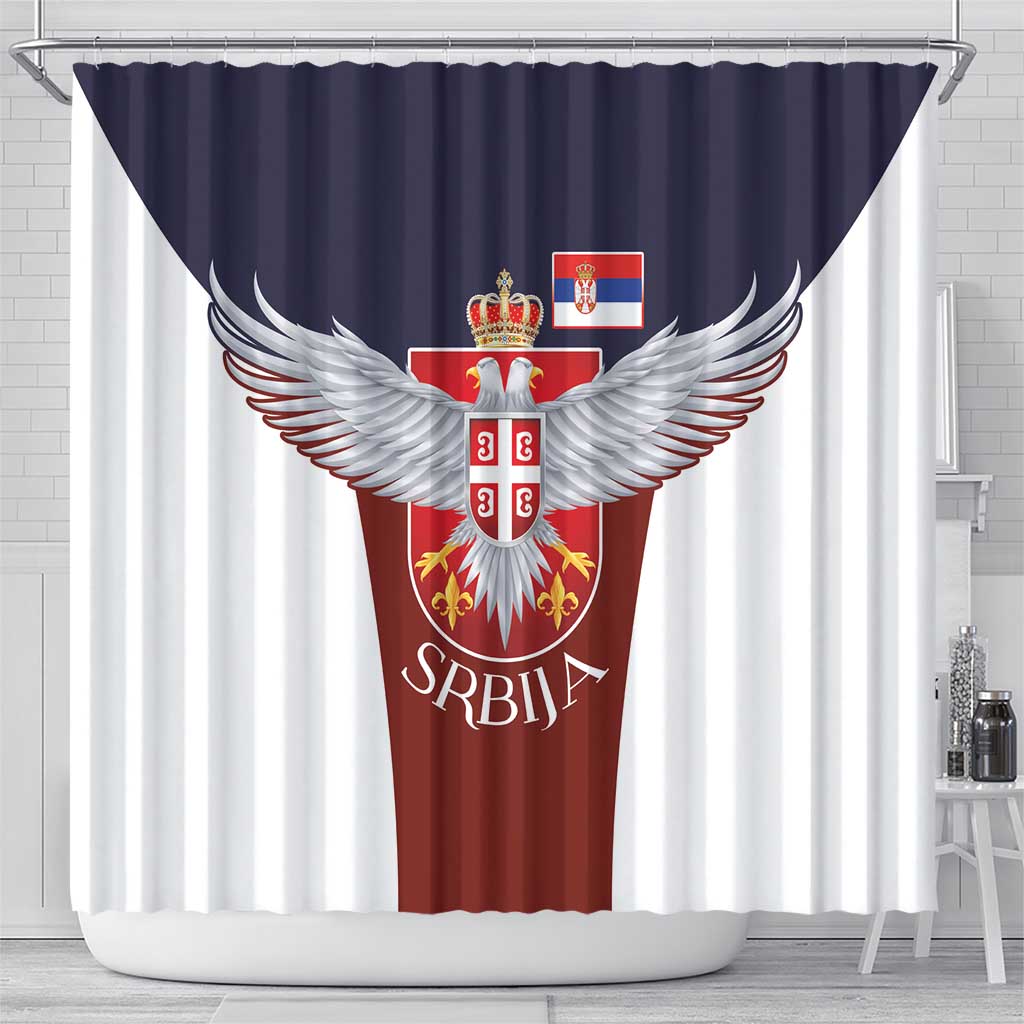 Serbia Shower Curtain Double Headed Eage Emblem Sporty - Wonder Print Shop
