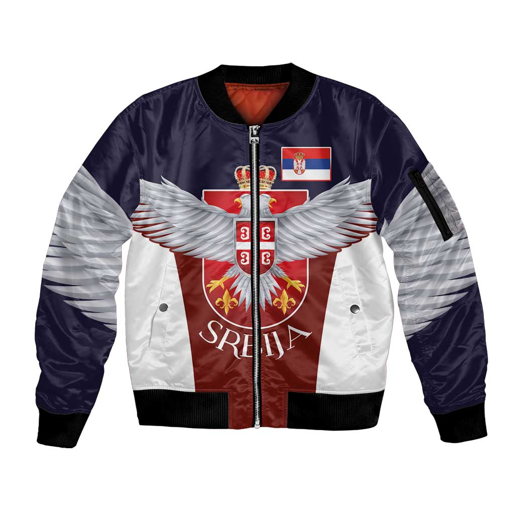 Serbia Sleeve Zip Bomber Jacket Double Headed Eage Emblem Sporty - Wonder Print Shop