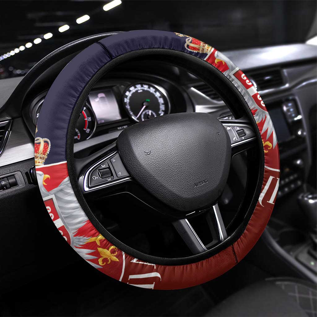 Serbia Steering Wheel Cover Double Headed Eage Emblem Sporty - Wonder Print Shop
