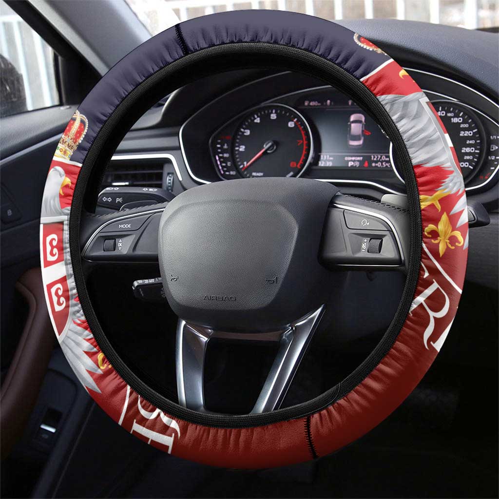 Serbia Steering Wheel Cover Double Headed Eage Emblem Sporty - Wonder Print Shop