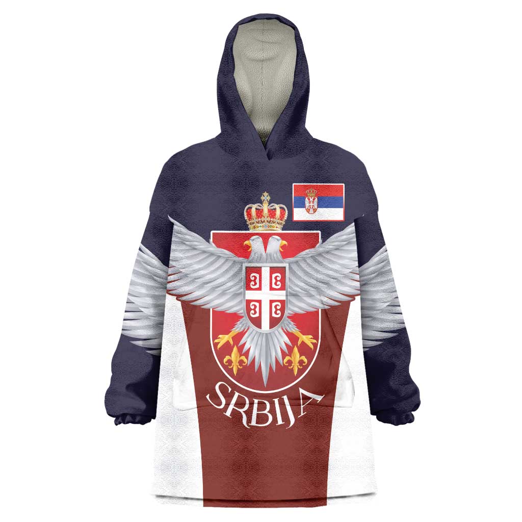 Serbia Wearable Blanket Hoodie Double Headed Eage Emblem Sporty - Wonder Print Shop