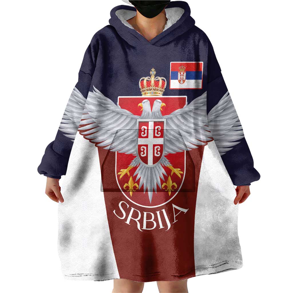 Serbia Wearable Blanket Hoodie Double Headed Eage Emblem Sporty - Wonder Print Shop