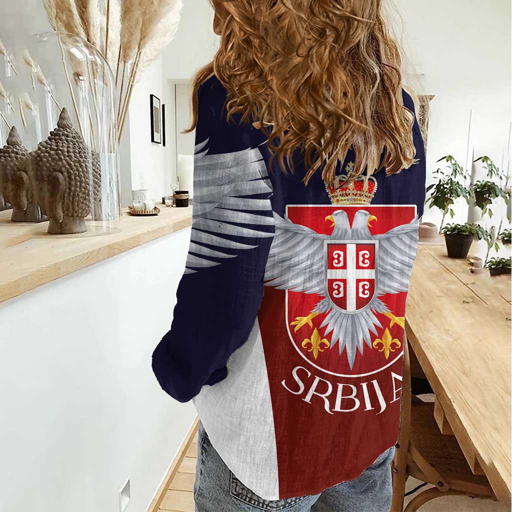 Serbia Women Casual Shirt Double Headed Eage Emblem Sporty - Wonder Print Shop