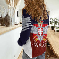 Serbia Women Casual Shirt Double Headed Eage Emblem Sporty - Wonder Print Shop