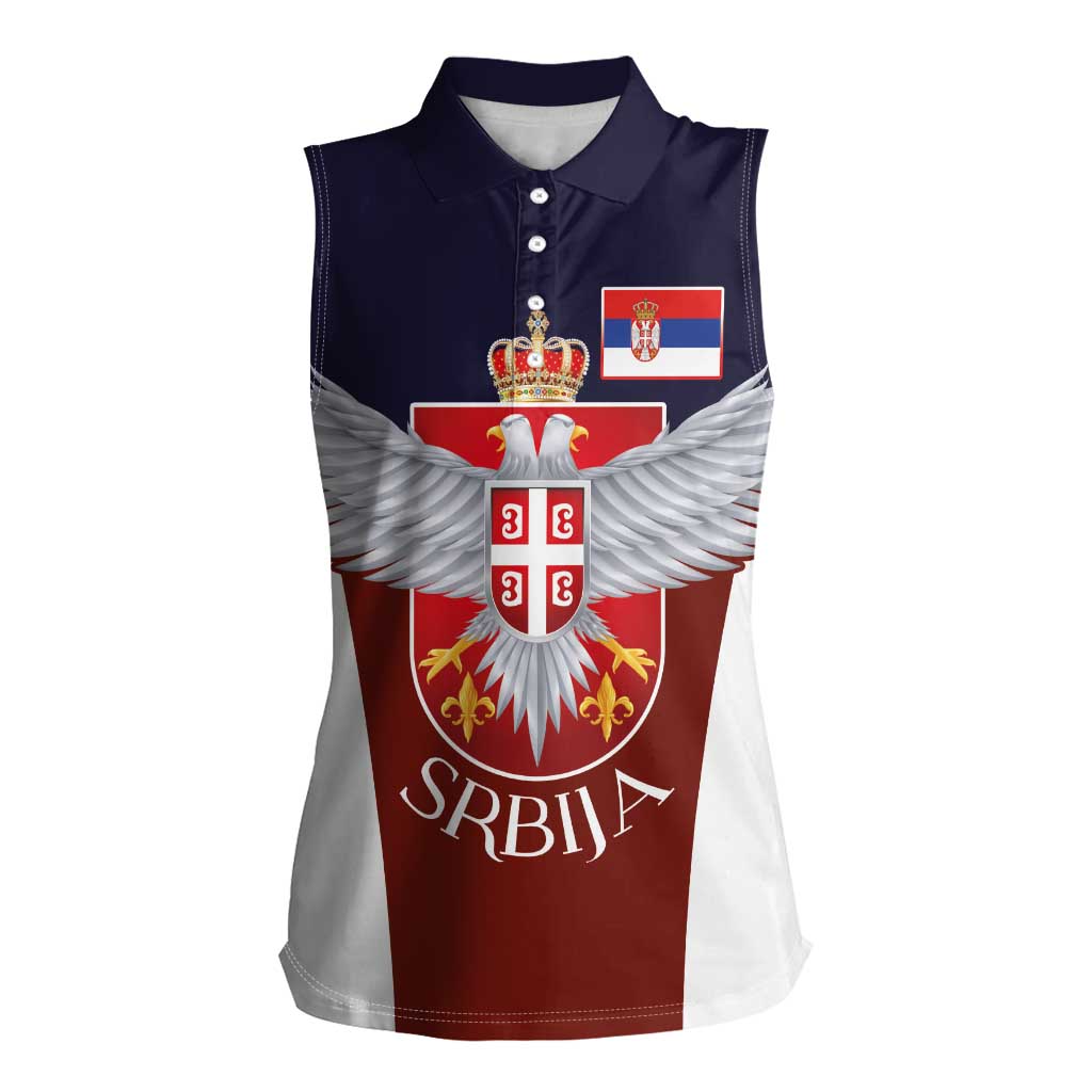 Serbia Women Sleeveless Polo Shirt Double Headed Eage Emblem Sporty - Wonder Print Shop