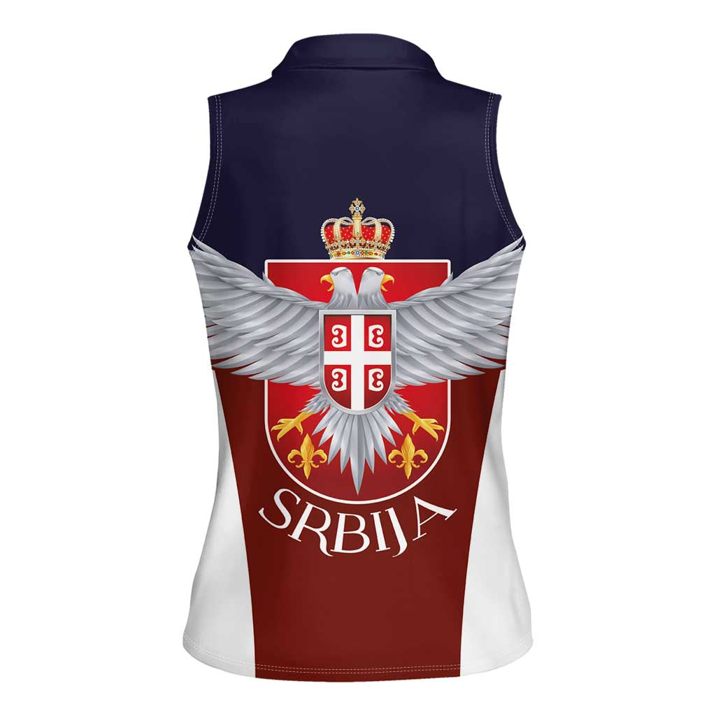 Serbia Women Sleeveless Polo Shirt Double Headed Eage Emblem Sporty - Wonder Print Shop