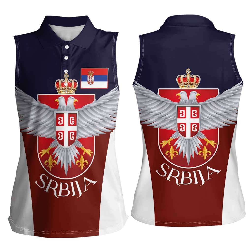 Serbia Women Sleeveless Polo Shirt Double Headed Eage Emblem Sporty - Wonder Print Shop