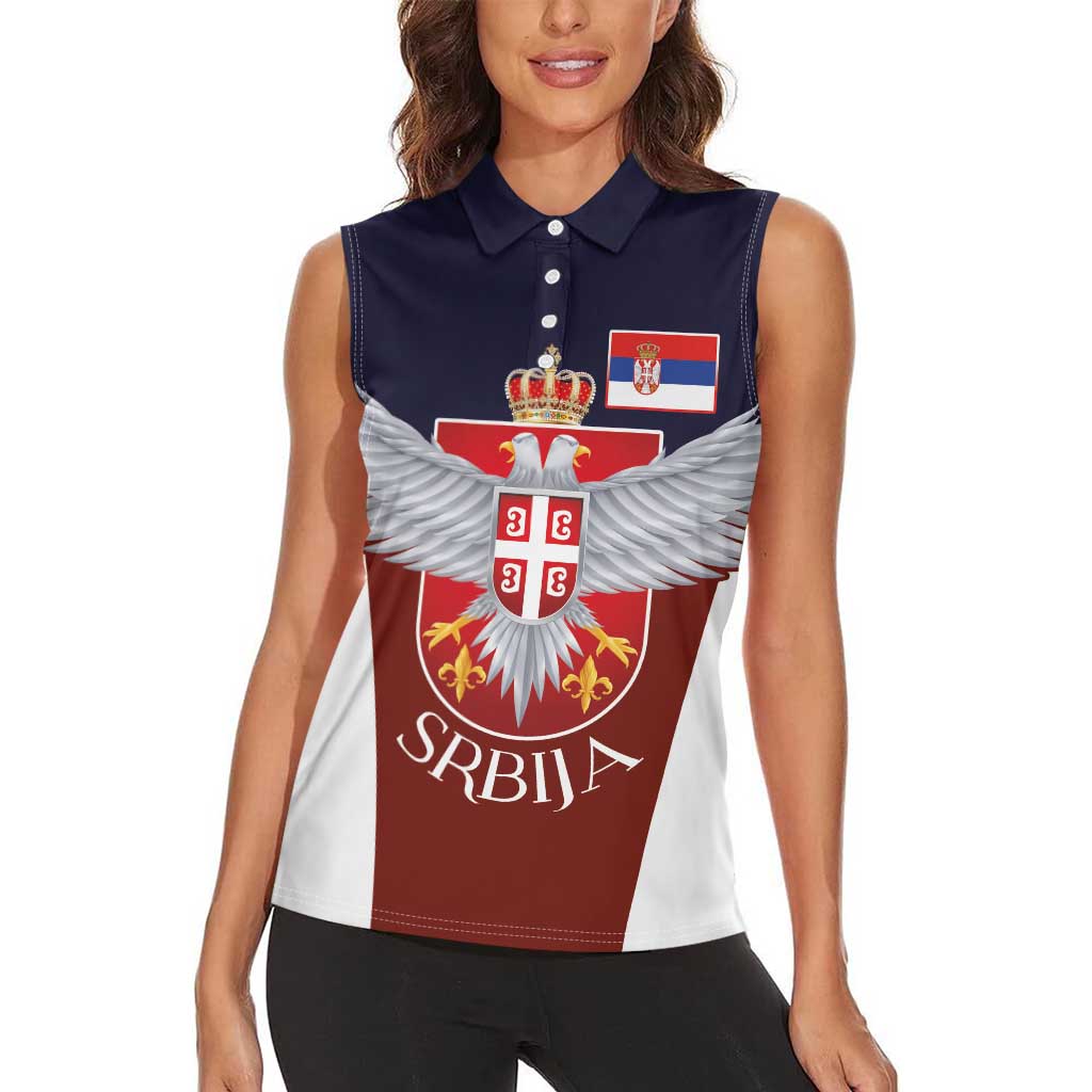 Serbia Women Sleeveless Polo Shirt Double Headed Eage Emblem Sporty - Wonder Print Shop