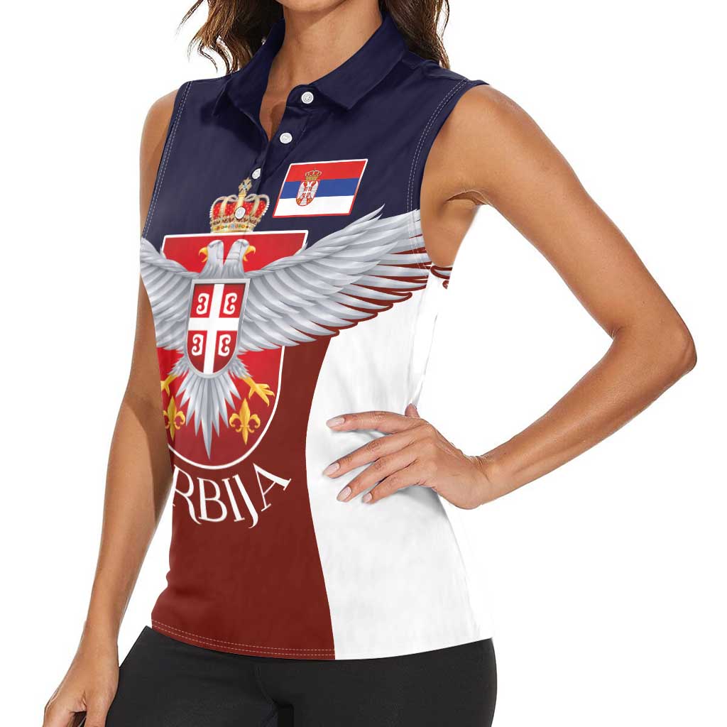 Serbia Women Sleeveless Polo Shirt Double Headed Eage Emblem Sporty - Wonder Print Shop