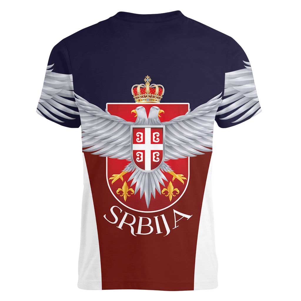 Serbia Women V-Neck T-Shirt Double Headed Eage Emblem Sporty - Wonder Print Shop