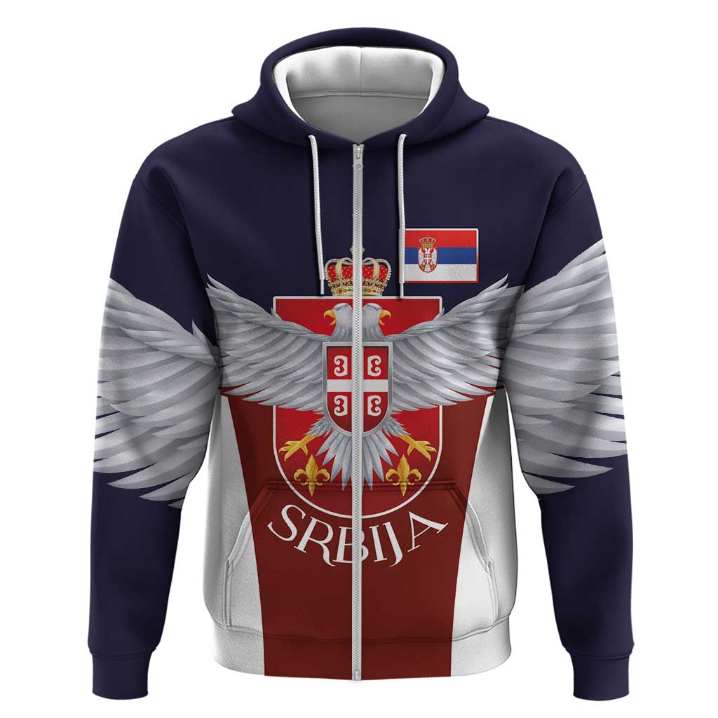 Serbia Zip Hoodie Double Headed Eage Emblem Sporty - Wonder Print Shop