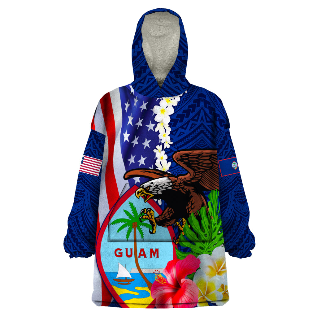 United States and Guam Wearable Blanket Hoodie Bald Eagle Guam Seal Jungle Flower