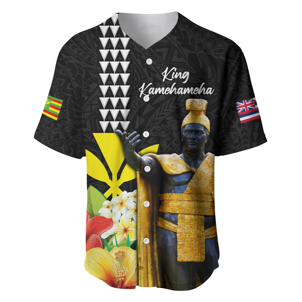 Hawaii King Kamehameha Day Baseball Jersey Kanaka Maoli Hibiscus Flower and Kakau Pattern - Wonder Print Shop