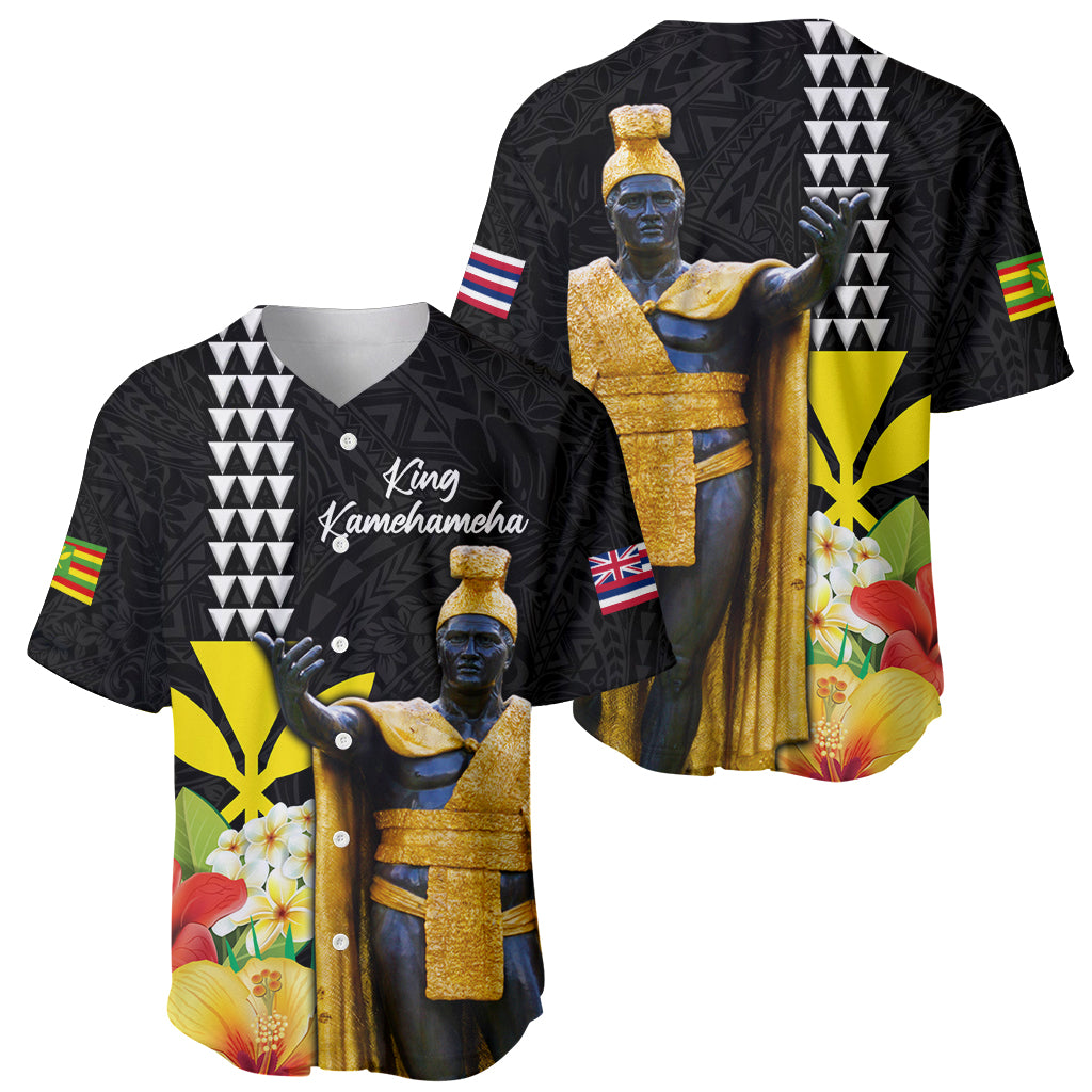 Hawaii King Kamehameha Day Baseball Jersey Kanaka Maoli Hibiscus Flower and Kakau Pattern - Wonder Print Shop