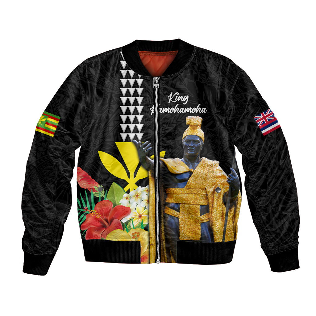 Hawaii King Kamehameha Day Bomber Jacket Kanaka Maoli Hibiscus Flower and Kakau Pattern - Wonder Print Shop