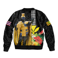 Hawaii King Kamehameha Day Bomber Jacket Kanaka Maoli Hibiscus Flower and Kakau Pattern - Wonder Print Shop