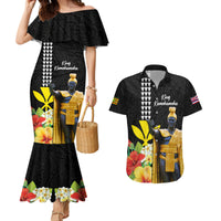 Hawaii King Kamehameha Day Couples Matching Mermaid Dress and Hawaiian Shirt Kanaka Maoli Hibiscus Flower and Kakau Pattern - Wonder Print Shop