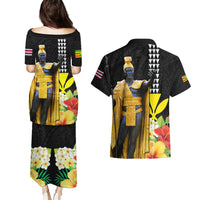 Hawaii King Kamehameha Day Couples Matching Puletasi and Hawaiian Shirt Kanaka Maoli Hibiscus Flower and Kakau Pattern - Wonder Print Shop