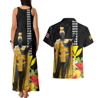 Hawaii King Kamehameha Day Couples Matching Tank Maxi Dress and Hawaiian Shirt Kanaka Maoli Hibiscus Flower and Kakau Pattern - Wonder Print Shop