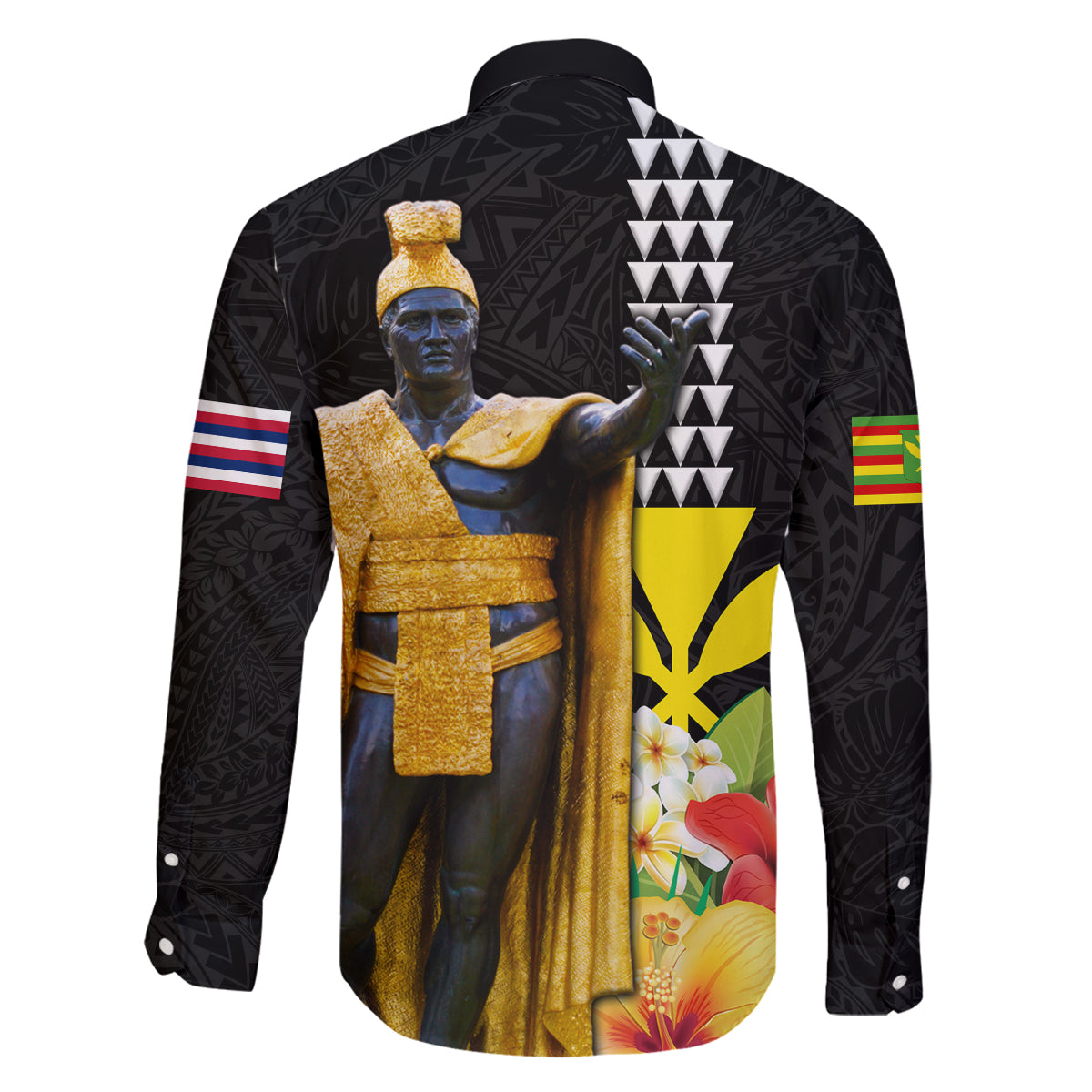 Hawaii King Kamehameha Day Family Matching Long Sleeve Bodycon Dress and Hawaiian Shirt Kanaka Maoli Hibiscus Flower and Kakau Pattern - Wonder Print Shop