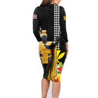 Hawaii King Kamehameha Day Family Matching Long Sleeve Bodycon Dress and Hawaiian Shirt Kanaka Maoli Hibiscus Flower and Kakau Pattern - Wonder Print Shop