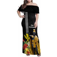 Hawaii King Kamehameha Day Family Matching Off Shoulder Maxi Dress and Hawaiian Shirt Kanaka Maoli Hibiscus Flower and Kakau Pattern - Wonder Print Shop