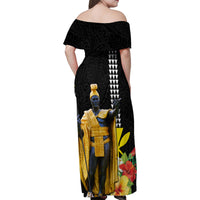 Hawaii King Kamehameha Day Family Matching Off Shoulder Maxi Dress and Hawaiian Shirt Kanaka Maoli Hibiscus Flower and Kakau Pattern - Wonder Print Shop