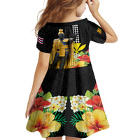 Hawaii King Kamehameha Day Family Matching Short Sleeve Bodycon Dress and Hawaiian Shirt Kanaka Maoli Hibiscus Flower and Kakau Pattern - Wonder Print Shop