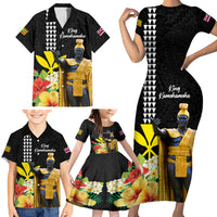Hawaii King Kamehameha Day Family Matching Short Sleeve Bodycon Dress and Hawaiian Shirt Kanaka Maoli Hibiscus Flower and Kakau Pattern - Wonder Print Shop