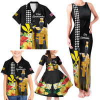 Hawaii King Kamehameha Day Family Matching Tank Maxi Dress and Hawaiian Shirt Kanaka Maoli Hibiscus Flower and Kakau Pattern - Wonder Print Shop