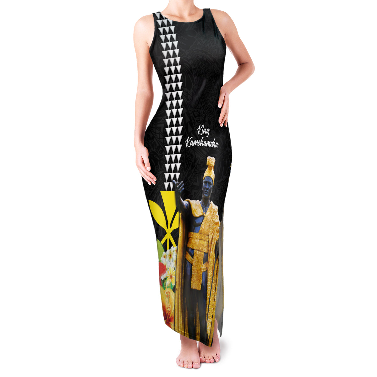 Hawaii King Kamehameha Day Family Matching Tank Maxi Dress and Hawaiian Shirt Kanaka Maoli Hibiscus Flower and Kakau Pattern - Wonder Print Shop