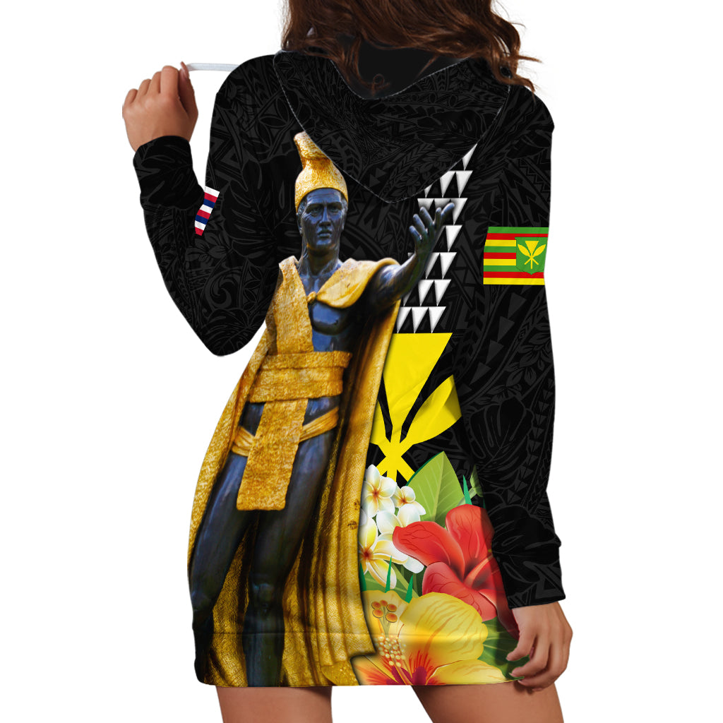 Hawaii King Kamehameha Day Hoodie Dress Kanaka Maoli Hibiscus Flower and Kakau Pattern - Wonder Print Shop