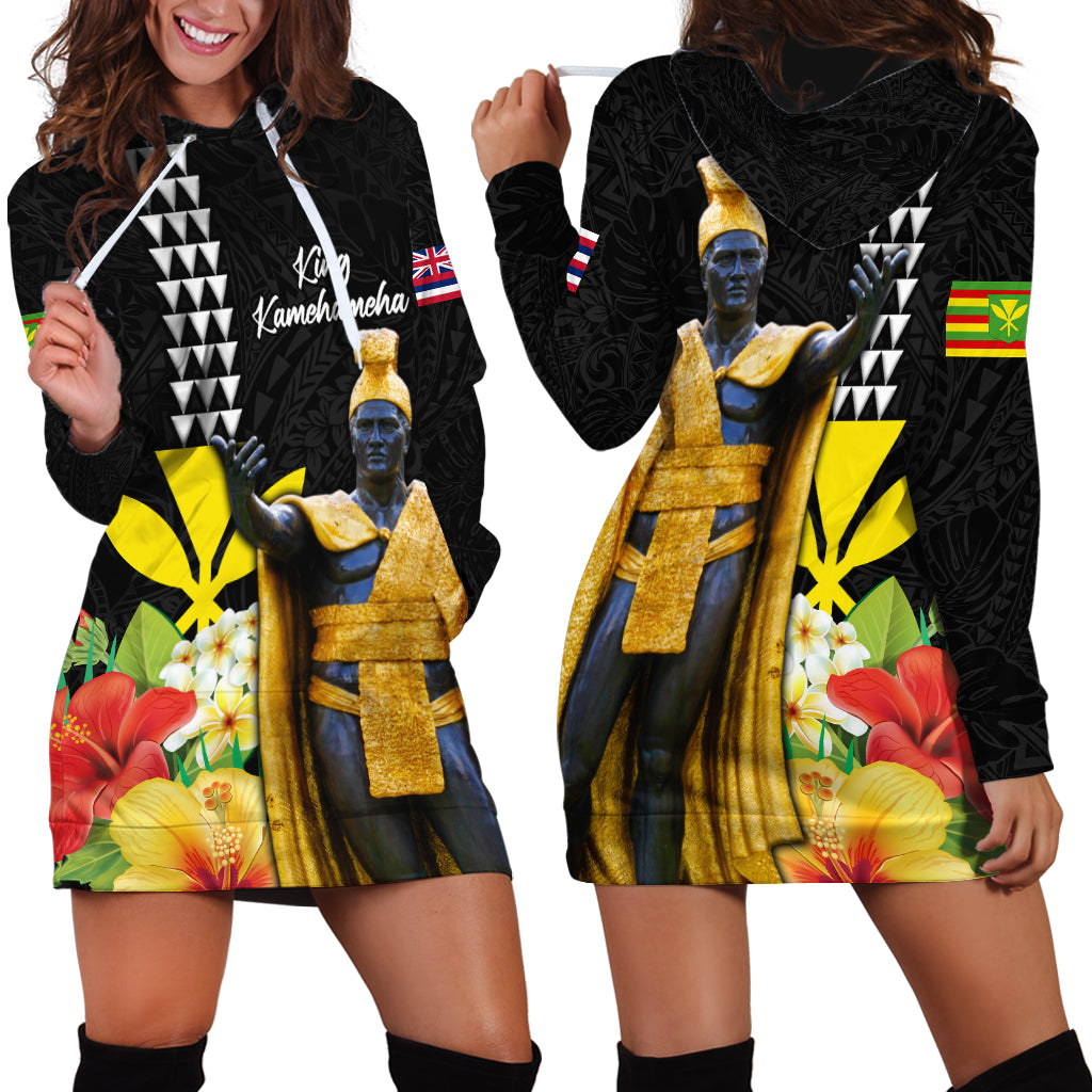 Hawaii King Kamehameha Day Hoodie Dress Kanaka Maoli Hibiscus Flower and Kakau Pattern - Wonder Print Shop
