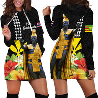 Hawaii King Kamehameha Day Hoodie Dress Kanaka Maoli Hibiscus Flower and Kakau Pattern - Wonder Print Shop