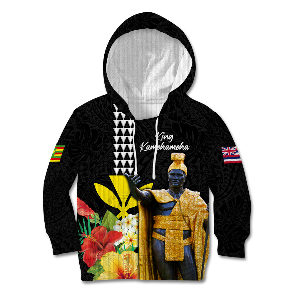 Hawaii King Kamehameha Day Kid Hoodie Kanaka Maoli Hibiscus Flower and Kakau Pattern - Wonder Print Shop