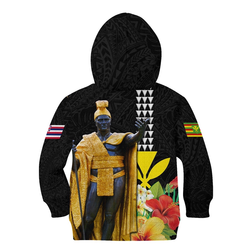 Hawaii King Kamehameha Day Kid Hoodie Kanaka Maoli Hibiscus Flower and Kakau Pattern - Wonder Print Shop