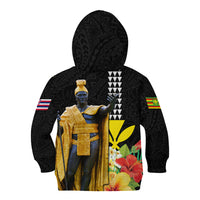 Hawaii King Kamehameha Day Kid Hoodie Kanaka Maoli Hibiscus Flower and Kakau Pattern - Wonder Print Shop