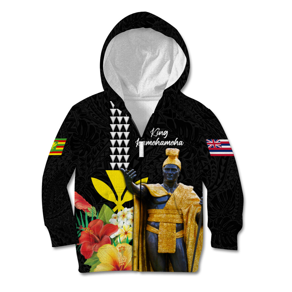 Hawaii King Kamehameha Day Kid Hoodie Kanaka Maoli Hibiscus Flower and Kakau Pattern - Wonder Print Shop