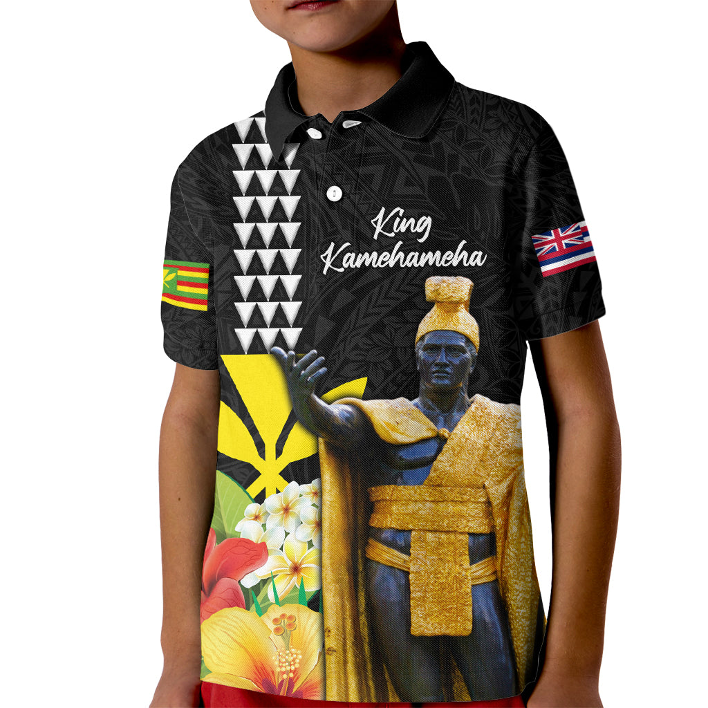 Hawaii King Kamehameha Day Kid Polo Shirt Kanaka Maoli Hibiscus Flower and Kakau Pattern - Wonder Print Shop