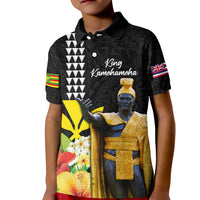 Hawaii King Kamehameha Day Kid Polo Shirt Kanaka Maoli Hibiscus Flower and Kakau Pattern - Wonder Print Shop