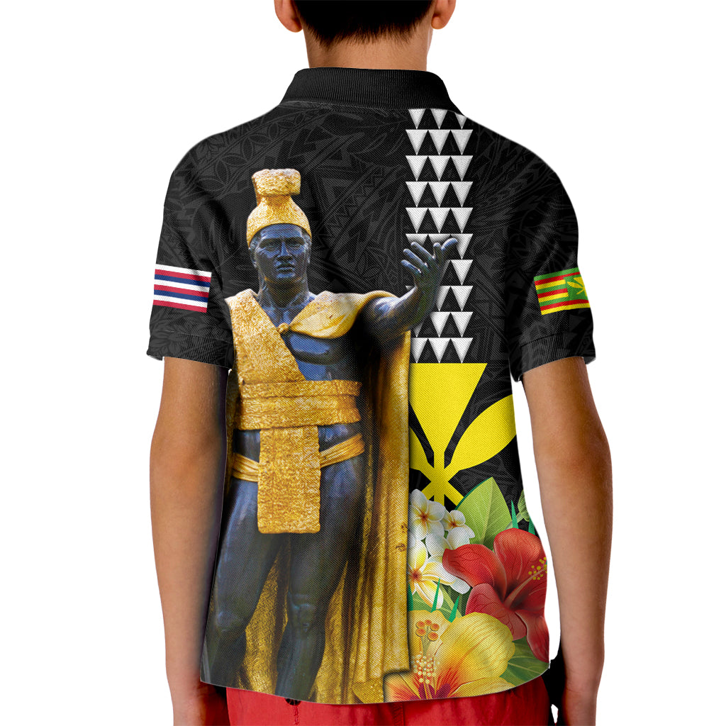 Hawaii King Kamehameha Day Kid Polo Shirt Kanaka Maoli Hibiscus Flower and Kakau Pattern - Wonder Print Shop