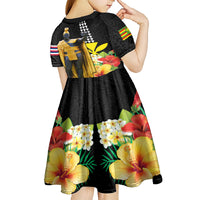 Hawaii King Kamehameha Day Kid Short Sleeve Dress Kanaka Maoli Hibiscus Flower and Kakau Pattern - Wonder Print Shop