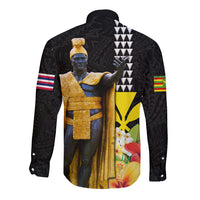Hawaii King Kamehameha Day Long Sleeve Button Shirt Kanaka Maoli Hibiscus Flower and Kakau Pattern - Wonder Print Shop