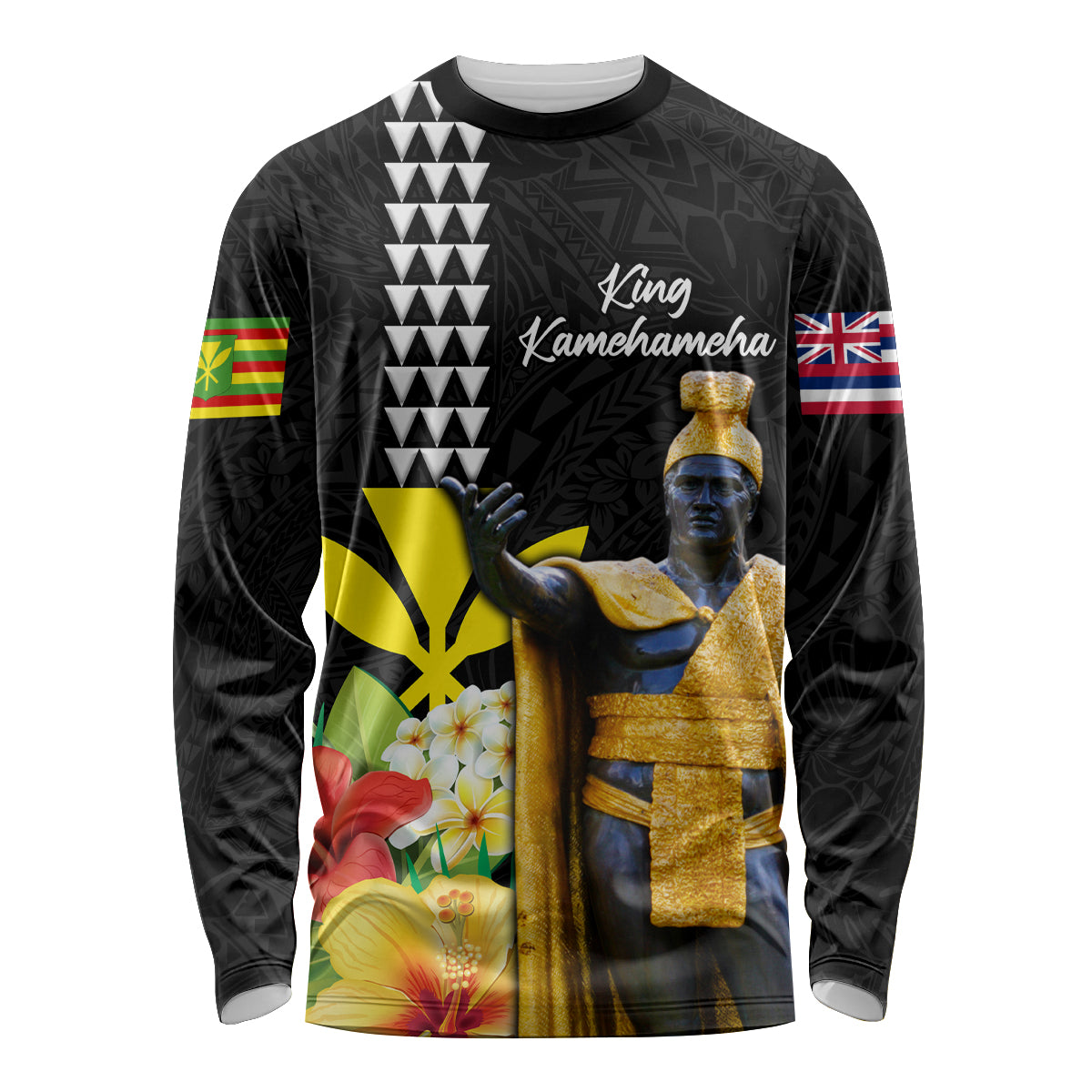 Hawaii King Kamehameha Day Long Sleeve Shirt Kanaka Maoli Hibiscus Flower and Kakau Pattern - Wonder Print Shop